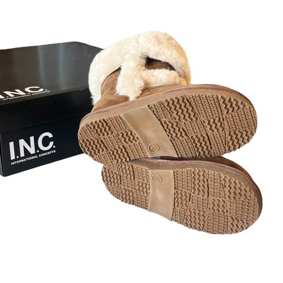 NEW INC Witty Faux Suede Fur BOOTS Little Girls 12 SHOES Chestnut Brown Cream - Picture 7 of 10